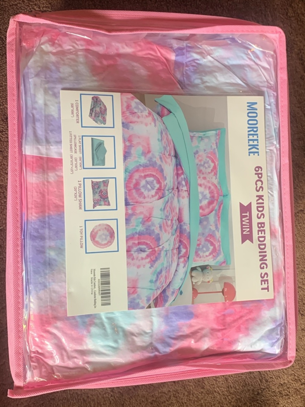 Twin Kids Bedding Set in Pink, Purple & Teal Tie-Dye
